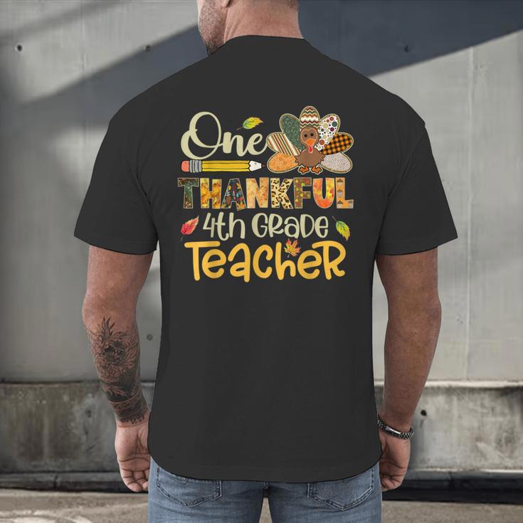 One Thankful 4th Grade Teacher Turkey Leopard Thanksgiving Men's Back Print T-Shirt, gift for family, gift for coworker