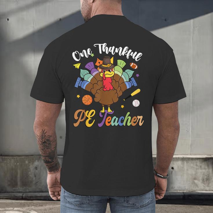 One Thankful PE Teacher Turkey Thanksgiving -Adults & Kids Classic Fit Polyester 100 Short Sleeve Men's Back Print T-Shirt, gift for family, gift for coworker