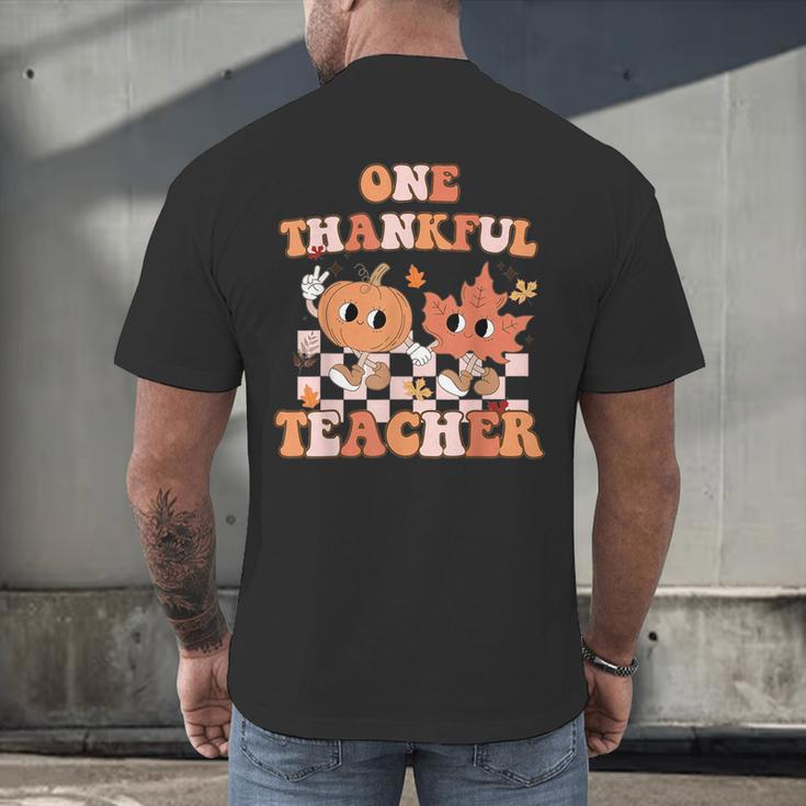 One Thankful Teacher Fall Leaves Thanksgiving Retro Men's Back Print T-Shirt, gift for family, gift for coworker One Thankful Teacher Fall Leaves Thanksgiving Retro Men's Back Print T-Shirt, gift for family, gift for coworker