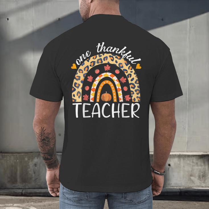 One Thankful Teacher Thanksgiving Rainbow Leopard Fall Men's Back Print T-Shirt, gift for family, gift for coworker One Thankful Teacher Thanksgiving Rainbow Leopard Fall Men's Back Print T-Shirt, gift for family, gift for coworker