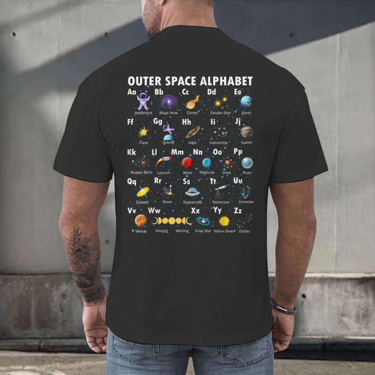 Outer Space Alphabet Kindergarten Teachers 1st Day Of School Men's Back Print T-Shirt, gift for family, gift for coworker