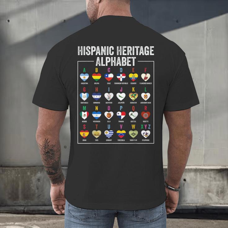 Hispanic Flags Alphabet Hearts Latin Heritage For Teacher Men's Back Print T-Shirt, gift for family, gift for coworker