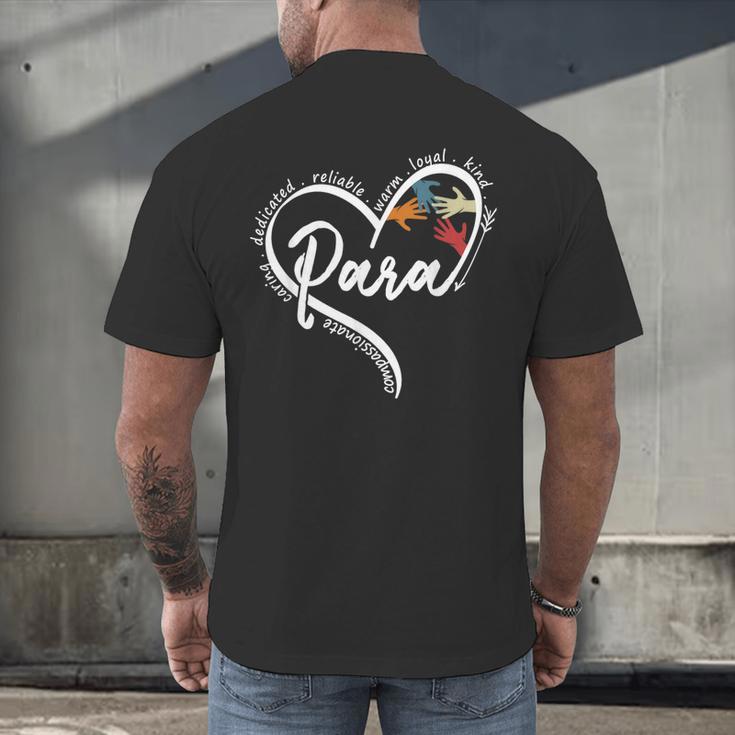 Para Heart Paraprofessional Teacher Paraeducator Men's Back Print T-Shirt, gift for family, gift for coworker Para Heart Paraprofessional Teacher Paraeducator Men's Back Print T-Shirt, gift for family, gift for coworker
