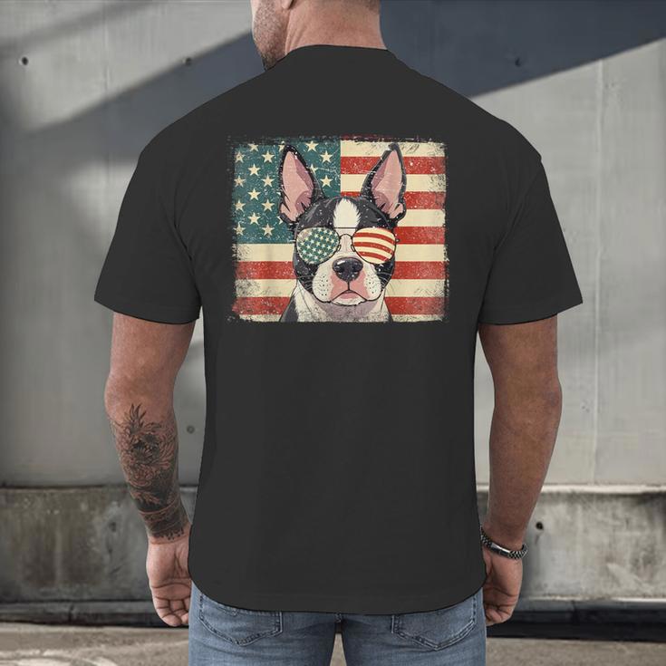 Patriotic Boston Terrier Dog Lover USA Flag 4th Of July For Men Women Kids Men's Back Print T-Shirt, gift for family, gift for coworker