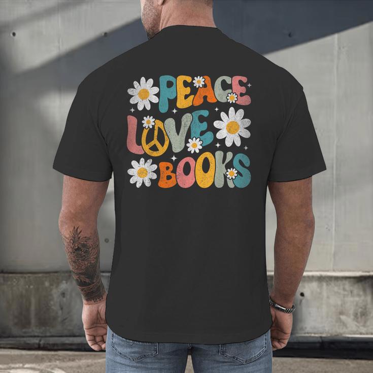 Peace Love Books Bookworm Librarian Reading Teacher Groovy Men's Back Print T-Shirt, gift for family, gift for coworker Peace Love Books Bookworm Librarian Reading Teacher Groovy Men's Back Print T-Shirt, gift for family, gift for coworker