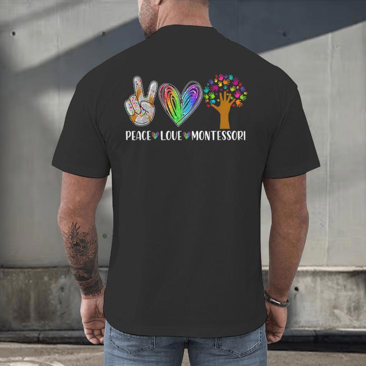 Peace Love Montessori Daycare Teacher Appreciation Men's Back Print T-Shirt, gift for family, gift for coworker Peace Love Montessori Daycare Teacher Appreciation Men's Back Print T-Shirt, gift for family, gift for coworker