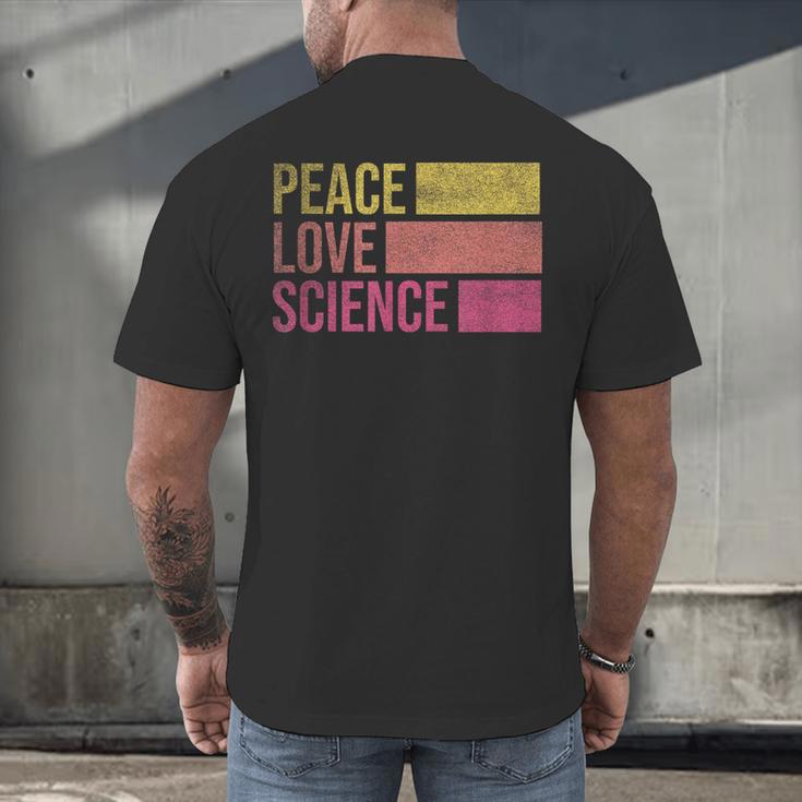 Peace Love Science Lovers Math Chemistry Teacher Men's Back Print T-Shirt, gift for family, gift for coworker