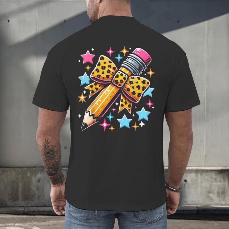 Pencil Leopard Coquette Bow Teacher Life Back To School Men's Back Print T-Shirt, gift for family, gift for coworker