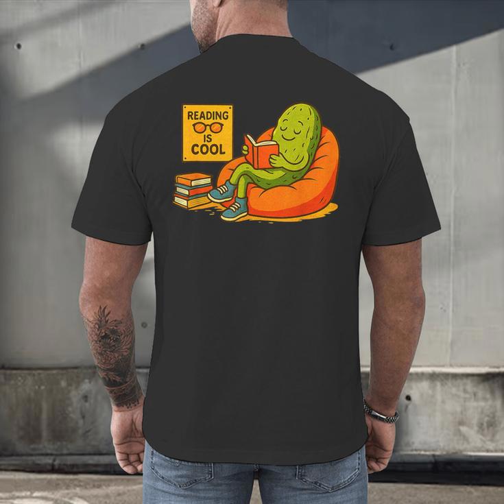 Pickle Reading Books Bookworm Teacher Librarian Kids Retro Men's Back Print T-Shirt, gift for family, gift for coworker