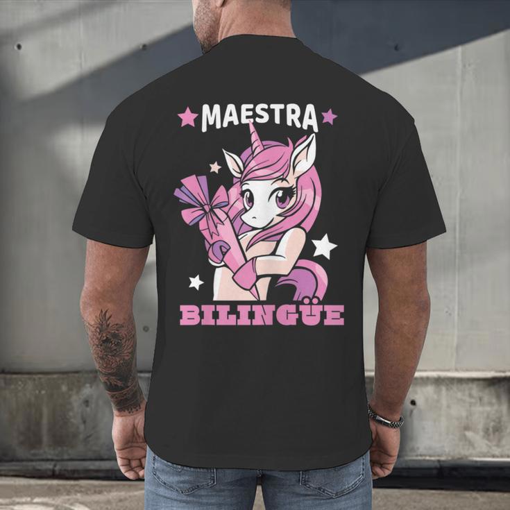 Pink Unicorn Spanish Teacher Regalos Para Bilingue Teacher Men's Back Print T-Shirt, gift for family, gift for coworker