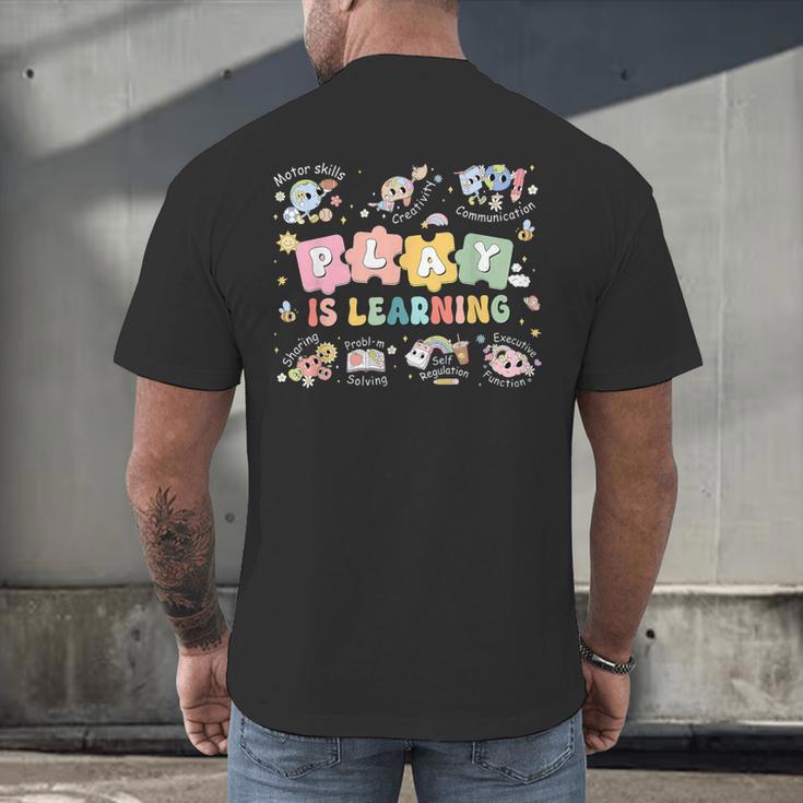 Play Is Learning Teacher Student First Day Back To School Men's Back Print T-Shirt, gift for family, gift for coworker Play Is Learning Teacher Student First Day Back To School Men's Back Print T-Shirt, gift for family, gift for coworker