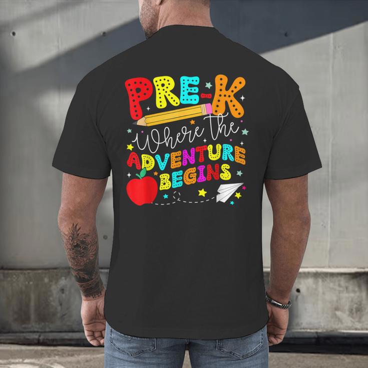 Pre-k Where The Adventure Begins First Day Of Prek Teacher Men's Back Print T-Shirt, gift for family, gift for coworker