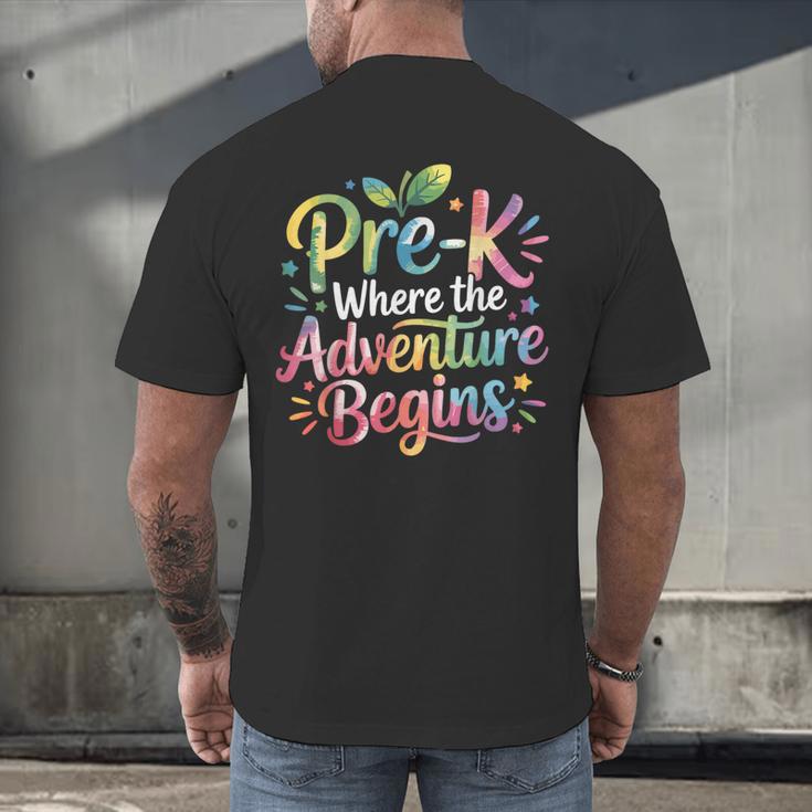 Pre-K Where The Adventure Begins Preschool Teachers Students Men's Back Print T-Shirt, gift for family, gift for coworker Pre-K Where The Adventure Begins Preschool Teachers Students Men's Back Print T-Shirt, gift for family, gift for coworker