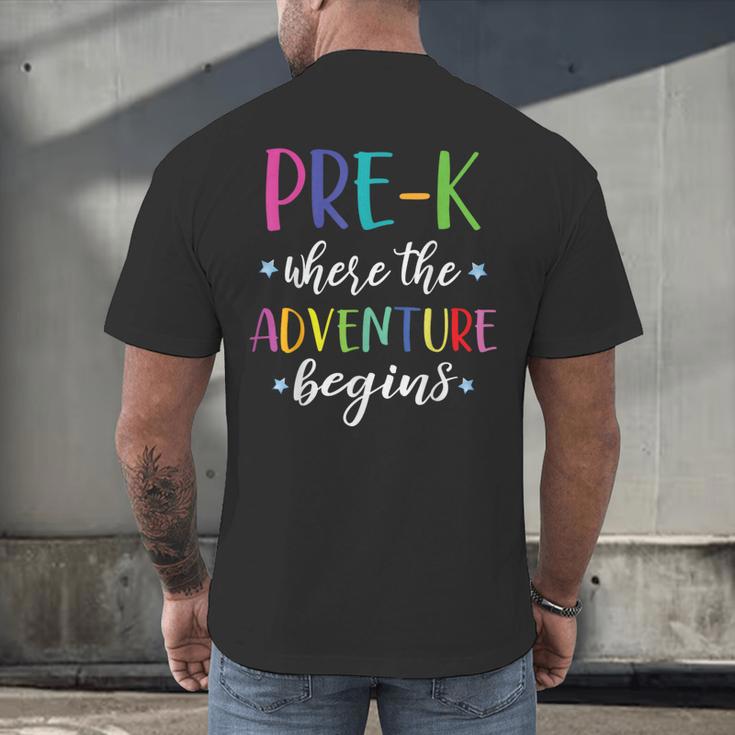 Pre-K Teacher Adventure Begins First Day Preschool Teachers Men's Back Print T-Shirt, gift for family, gift for coworker Pre-K Teacher Adventure Begins First Day Preschool Teachers Men's Back Print T-Shirt, gift for family, gift for coworker