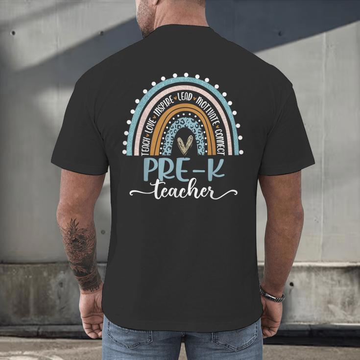 Pre-K Teacher Leopard Boho Rainbow Back To School Men's Back Print T-Shirt, gift for family, gift for coworker