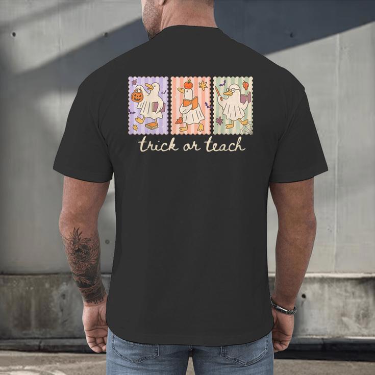 Preppy Goose Teacher Trick Or Teach Halloween Teacher Goose Men's Back Print T-Shirt, gift for family, gift for coworker Preppy Goose Teacher Trick Or Teach Halloween Teacher Goose Men's Back Print T-Shirt, gift for family, gift for coworker