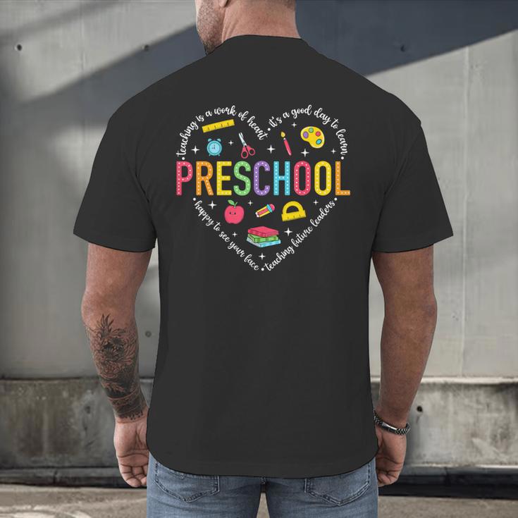 Preschool Teacher Pre-K Heart First Day Of Preschool Kids Men's Back Print T-Shirt, gift for family, gift for coworker Preschool Teacher Pre-K Heart First Day Of Preschool Kids Men's Back Print T-Shirt, gift for family, gift for coworker