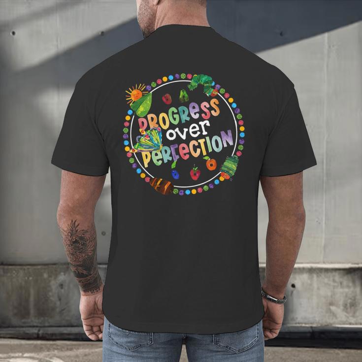 Progress Over Perfection Caterpillar Back To School Teacher Men's Back Print T-Shirt, gift for family, gift for coworker Progress Over Perfection Caterpillar Back To School Teacher Men's Back Print T-Shirt, gift for family, gift for coworker