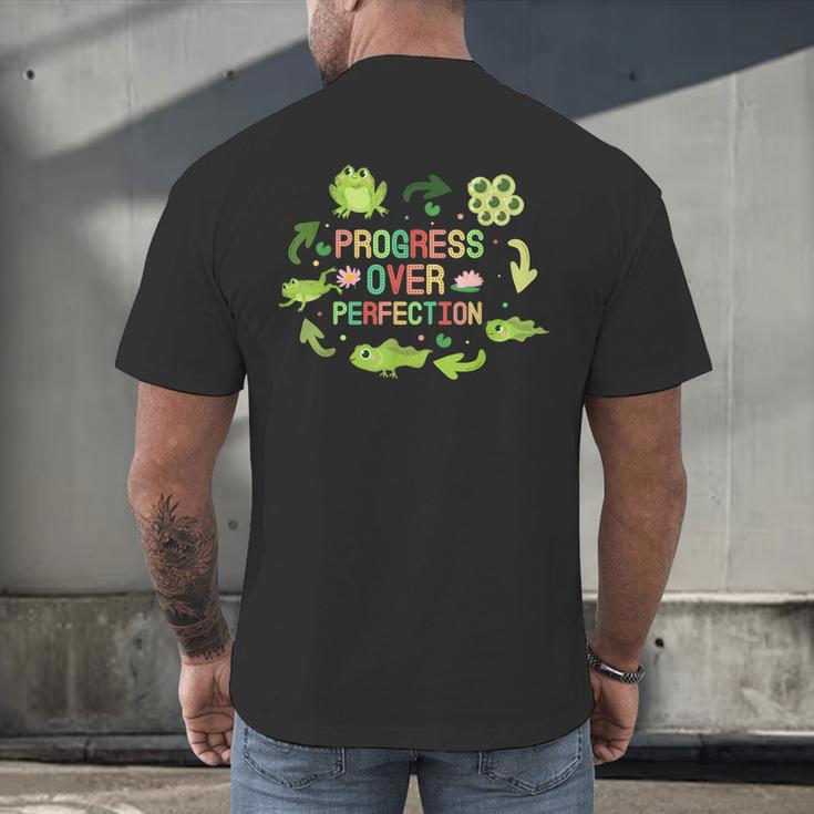Progress Over Perfection Frog Back To School Teacher Men's Back Print T-Shirt, gift for family, gift for coworker Progress Over Perfection Frog Back To School Teacher Men's Back Print T-Shirt, gift for family, gift for coworker