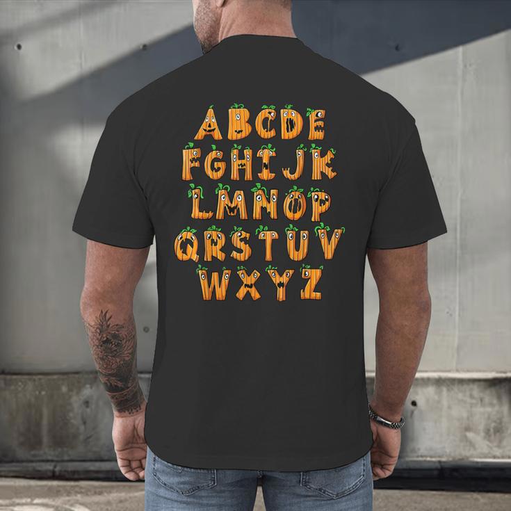 Pumpkin ABC Halloween Alphabet Costume School Teacher Kids Men's Back Print T-Shirt, gift for family, gift for coworker