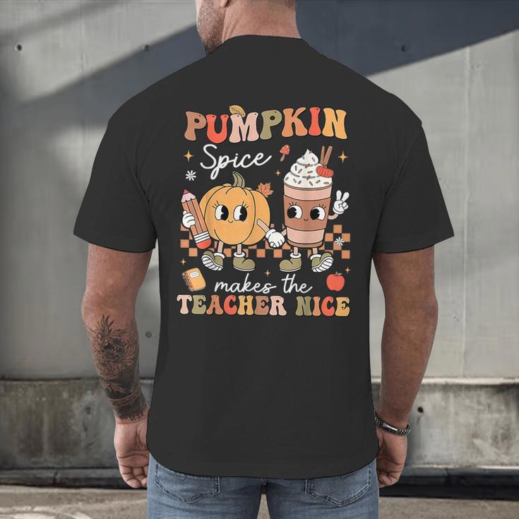 Pumpkin Spice Makes Teacher Nice Retro Fall Spooky Season Men's Back Print T-Shirt, gift for family, gift for coworker Pumpkin Spice Makes Teacher Nice Retro Fall Spooky Season Men's Back Print T-Shirt, gift for family, gift for coworker