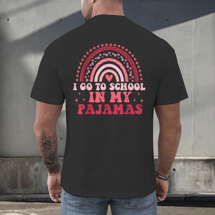 Rainbow Homeschool Mom Teacher I Go To School In My Pajamas Men's Back Print T-Shirt, gift for family, gift for coworker