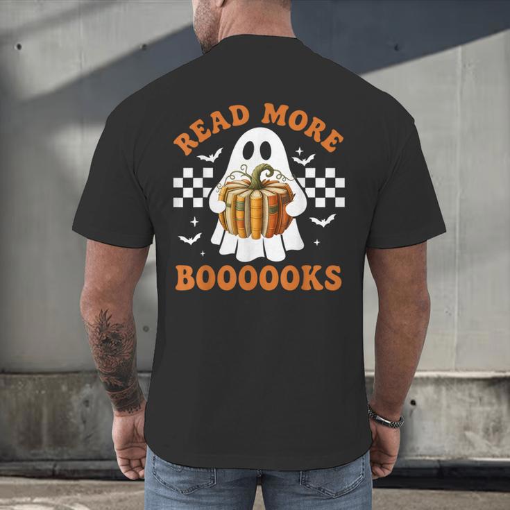 Read More Books Halloween Retro Pumpkin Reading Fall Teacher Men's Back Print T-Shirt, gift for family, gift for coworker
