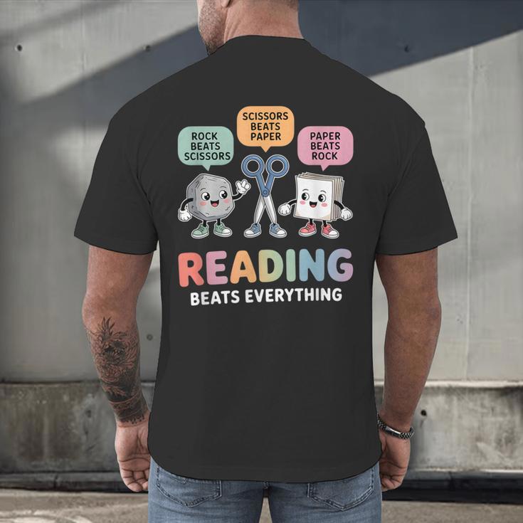 Reading Beats Everything Teacher Rock Paper Scissors Men's Back Print T-Shirt, gift for family, gift for coworker Reading Beats Everything Teacher Rock Paper Scissors Men's Back Print T-Shirt, gift for family, gift for coworker