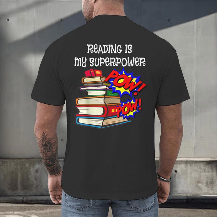 Reading Is My Super Power Superhero Best English Teacher Men's Back Print T-Shirt, gift for family, gift for coworker Reading Is My Super Power Superhero Best English Teacher Men's Back Print T-Shirt, gift for family, gift for coworker