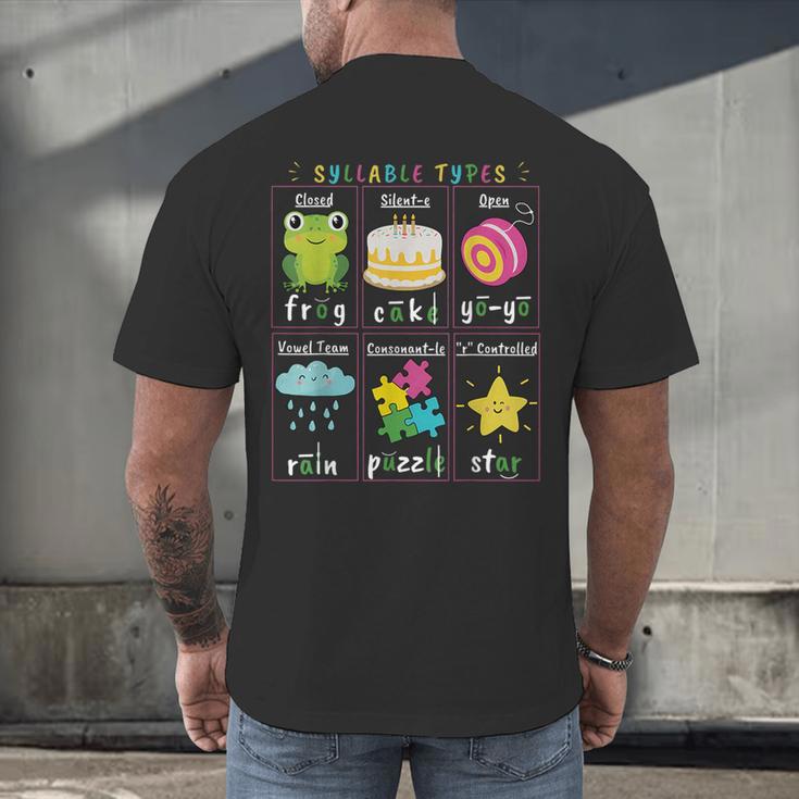 Reading Teacher Syllable Types Phonics Phonemic Awareness Men's Back Print T-Shirt, gift for family, gift for coworker