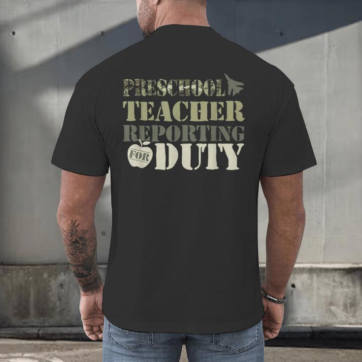 Retro Back To School Women Old Camo Preschool Teacher Men's Back Print T-Shirt, gift for family, gift for coworker