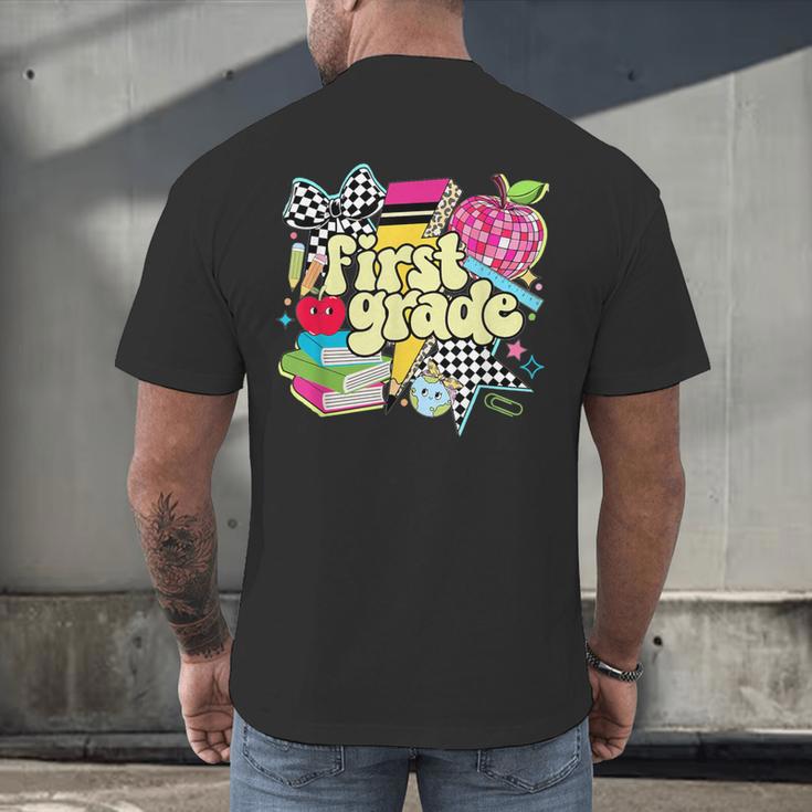 Retro First Grade Teacher Disco Ball Coquette Back To School Men's Back Print T-Shirt, gift for family, gift for coworker