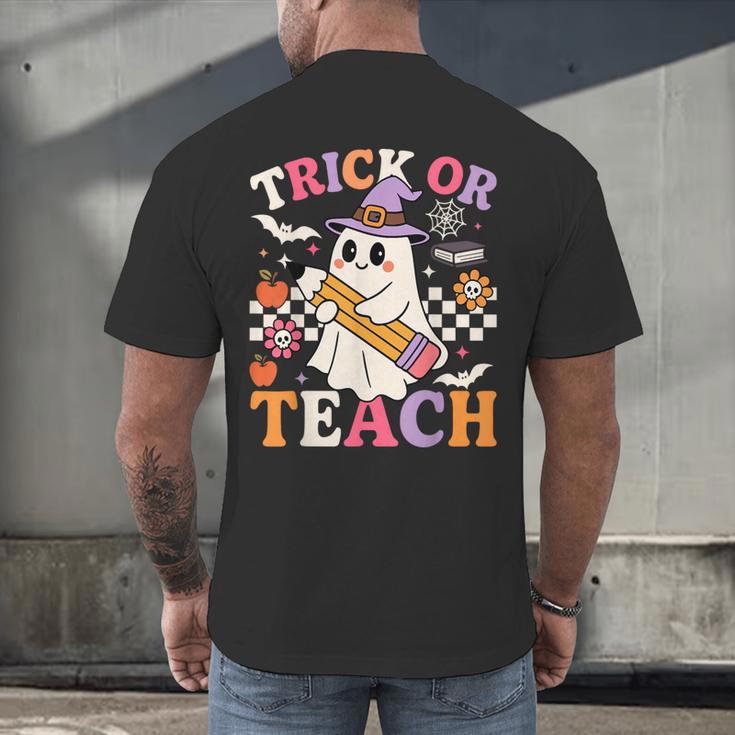 Retro Floral Ghost Trick Or Teach Groovy Teacher Halloween Men's Back Print T-Shirt, gift for family, gift for coworker Retro Floral Ghost Trick Or Teach Groovy Teacher Halloween Men's Back Print T-Shirt, gift for family, gift for coworker