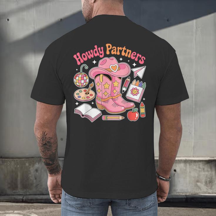 Retro Howdy Partners Cowgirl Cowboy Teacher Back To School Men's Back Print T-Shirt, gift for family, gift for coworker Retro Howdy Partners Cowgirl Cowboy Teacher Back To School Men's Back Print T-Shirt, gift for family, gift for coworker
