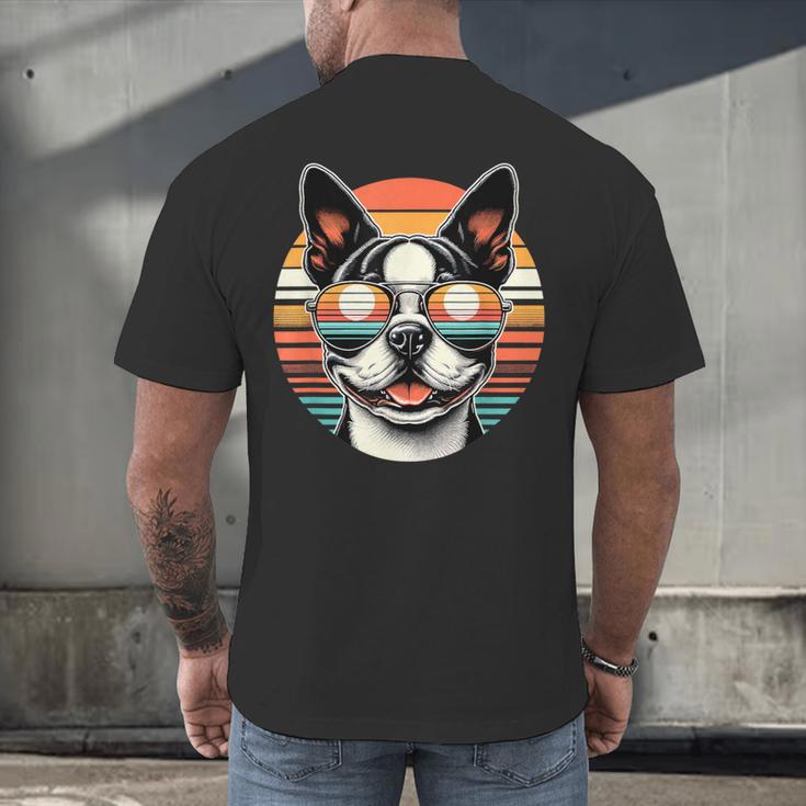 Retro Sunset Sunglasses Boston Terrier Boston Bull Bostie Men's Back Print T-Shirt, gift for family, gift for coworker