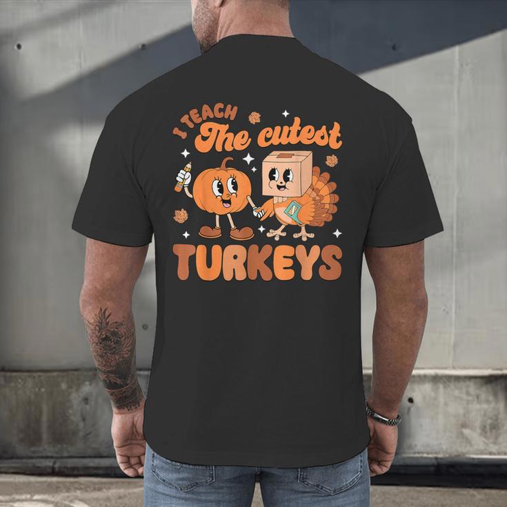 Retro I Teach The Cutest Turkey Thanksgiving Pumpkin Teacher Men's Back Print T-Shirt, gift for family, gift for coworker Retro I Teach The Cutest Turkey Thanksgiving Pumpkin Teacher Men's Back Print T-Shirt, gift for family, gift for coworker