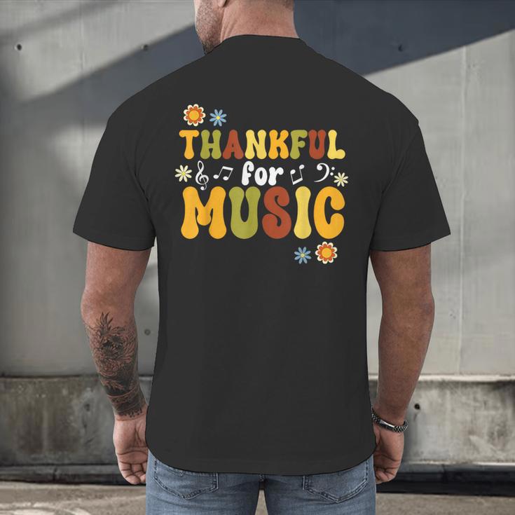 Retro Thankful For Music Floral Music Teacher Thanksgiving Men Women Men's Back Print T-Shirt, gift for family, gift for coworker