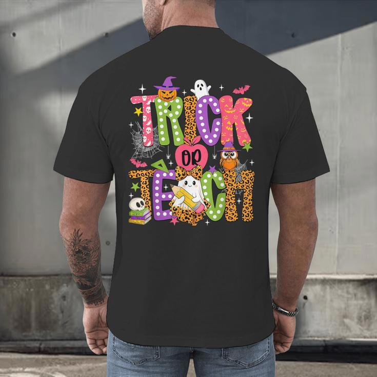 Retro Trick Or Teach Leopard Ghost Halloween Spooky Teacher Men's Back Print T-Shirt, gift for family, gift for coworker Retro Trick Or Teach Leopard Ghost Halloween Spooky Teacher Men's Back Print T-Shirt, gift for family, gift for coworker