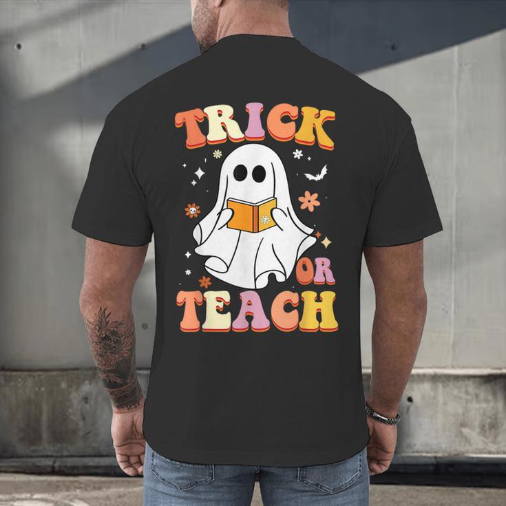 Retro Vintage Groovy Trick Or Teach Teacher Halloween For Men Women Kids Men's Back Print T-Shirt, gift for family, gift for coworker