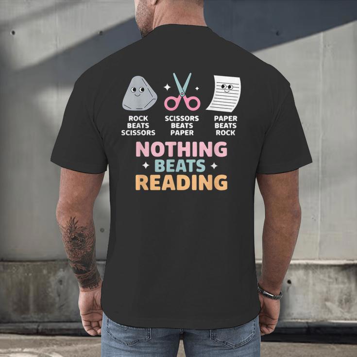 Rock Paper Scissors Teacher Librarian Nothing Beats Reading Men's Back Print T-Shirt, gift for family, gift for coworker Rock Paper Scissors Teacher Librarian Nothing Beats Reading Men's Back Print T-Shirt, gift for family, gift for coworker