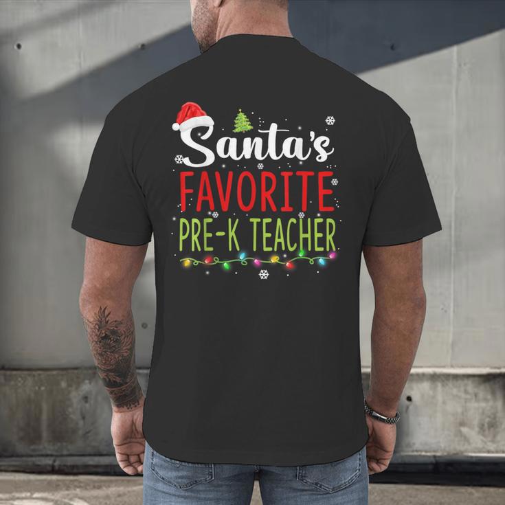 Santa's Favorite Pre-K Teacher Christmas Santa Hat Lights For Men Women Kids Men's Back Print T-Shirt, gift for family, gift for coworker