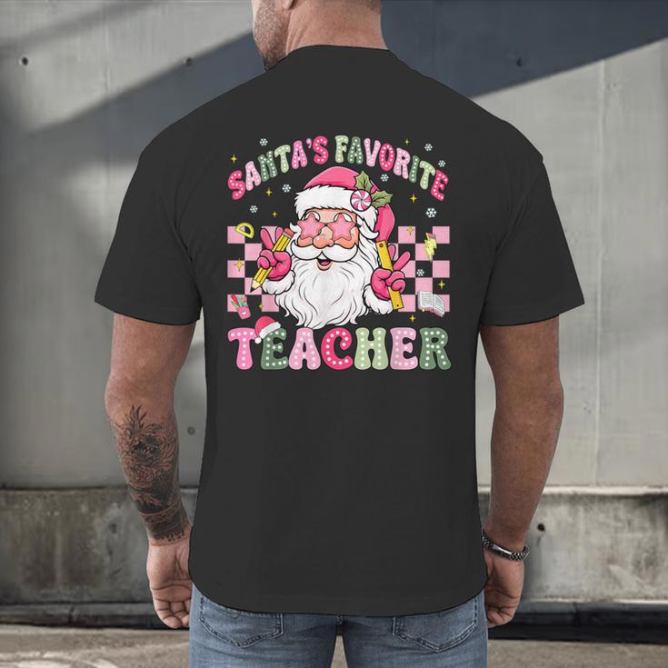 Santa's Favorite Teacher Groovy Christmas Teacher Boys Girls Men's Back Print T-Shirt, gift for family, gift for coworker