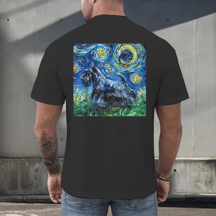 Scottish Terrier Starry Night Scotty Dog Art By Aja Men's Back Print T-Shirt, gift for family, gift for coworker