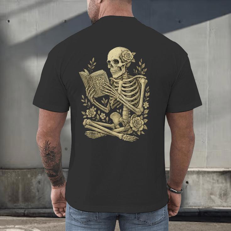Skeleton Book Floral Skull Halloween Teacher Costume Men's Back Print T-Shirt, gift for family, gift for coworker Skeleton Book Floral Skull Halloween Teacher Costume Men's Back Print T-Shirt, gift for family, gift for coworker