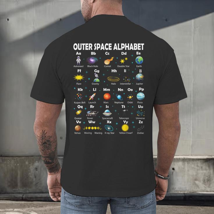 Space Alphabet Galaxy Astronaut Planets Student Teacher Men's Back Print T-Shirt, gift for family, gift for coworker