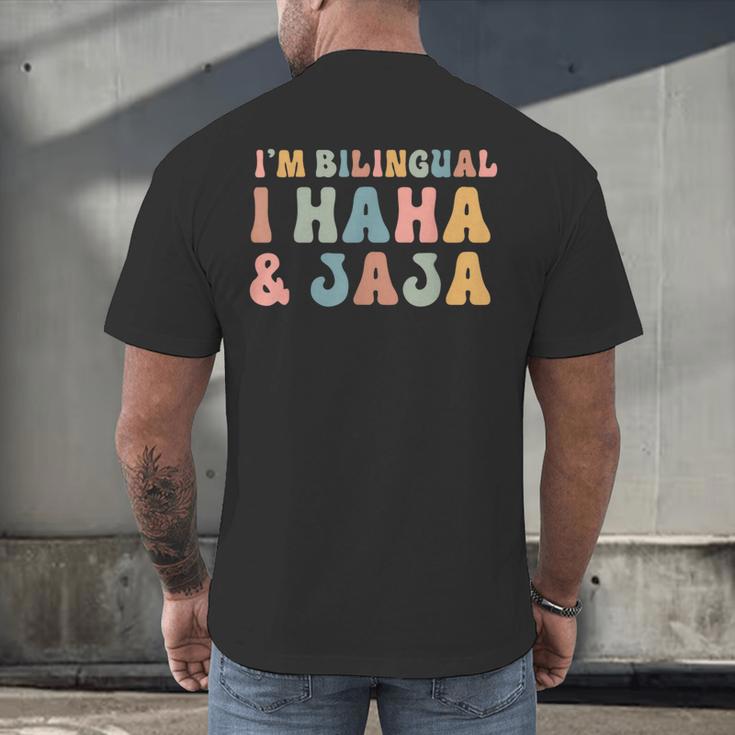 Spanish Teacher Groovy I'm Bilingual I Haha And Jaja Men's Back Print T-Shirt, gift for family, gift for coworker Spanish Teacher Groovy I'm Bilingual I Haha And Jaja Men's Back Print T-Shirt, gift for family, gift for coworker