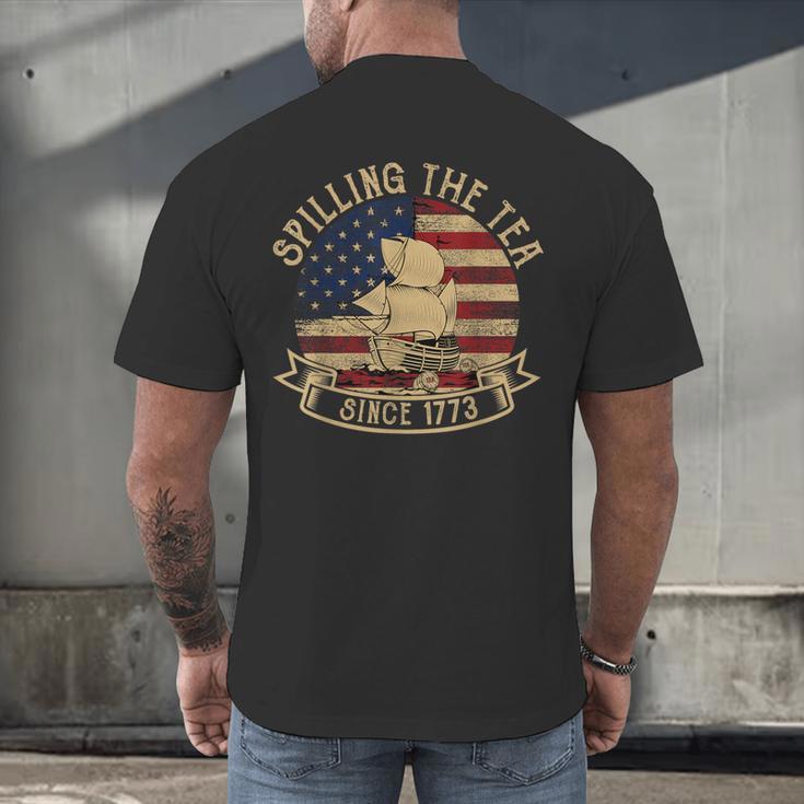 Spilling The Tea Since 1773 American History Teacher Vintage Men's Back Print T-Shirt, gift for family, gift for coworker Spilling The Tea Since 1773 American History Teacher Vintage Men's Back Print T-Shirt, gift for family, gift for coworker