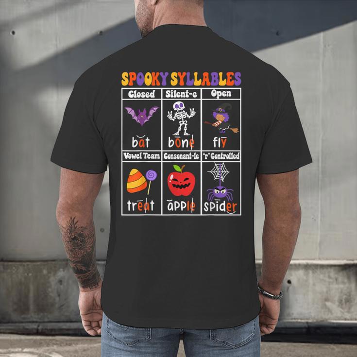 Spooky Syllables Teacher Halloween Educational Kids Men's Back Print T-Shirt, gift for family, gift for coworker Spooky Syllables Teacher Halloween Educational Kids Men's Back Print T-Shirt, gift for family, gift for coworker