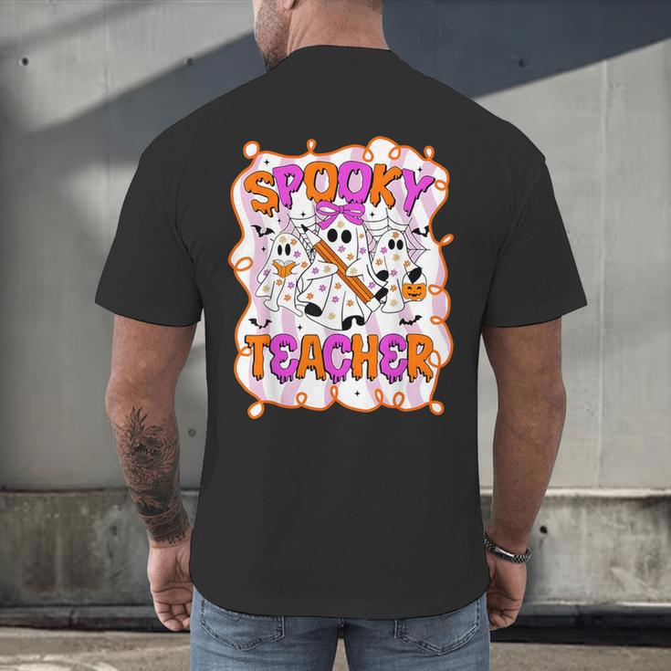 Spooky Teacher Ghost Pencil Teacher Halloween Teacher Men's Back Print T-Shirt, gift for family, gift for coworker