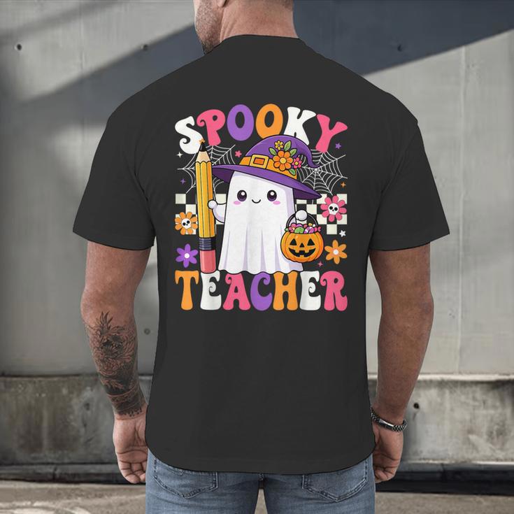 Spooky Teacher Ghost Pencil Teach Halloween Teacher Men's Back Print T-Shirt, gift for family, gift for coworker Spooky Teacher Ghost Pencil Teach Halloween Teacher Men's Back Print T-Shirt, gift for family, gift for coworker